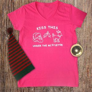 Funny Holiday T-Shirt, "Kiss this Under The Mistletoe"